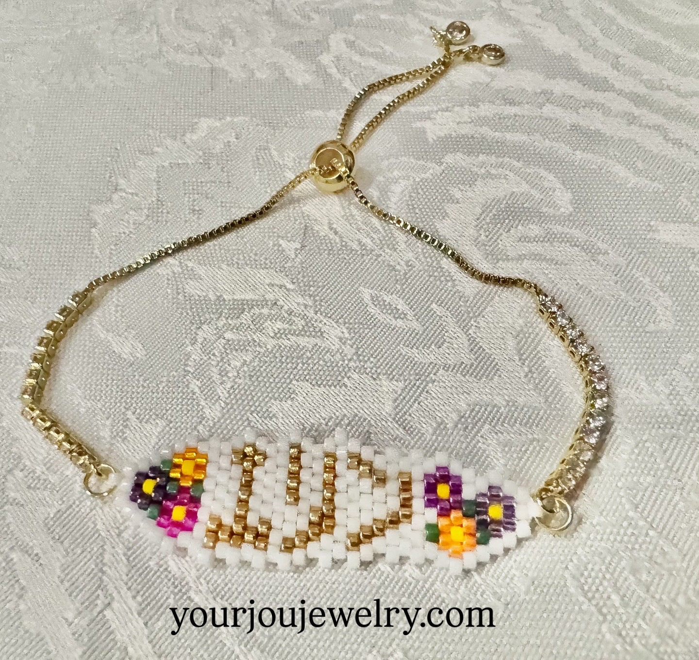Name Personalized Beaded Bracelet with flowers