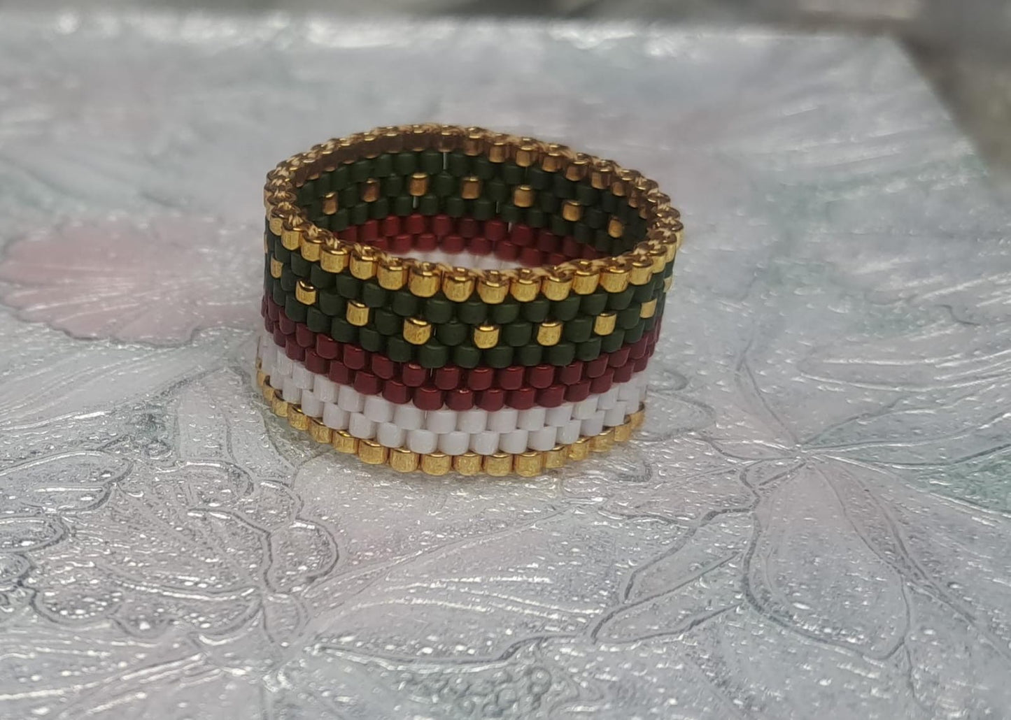 Holiday beaded ring