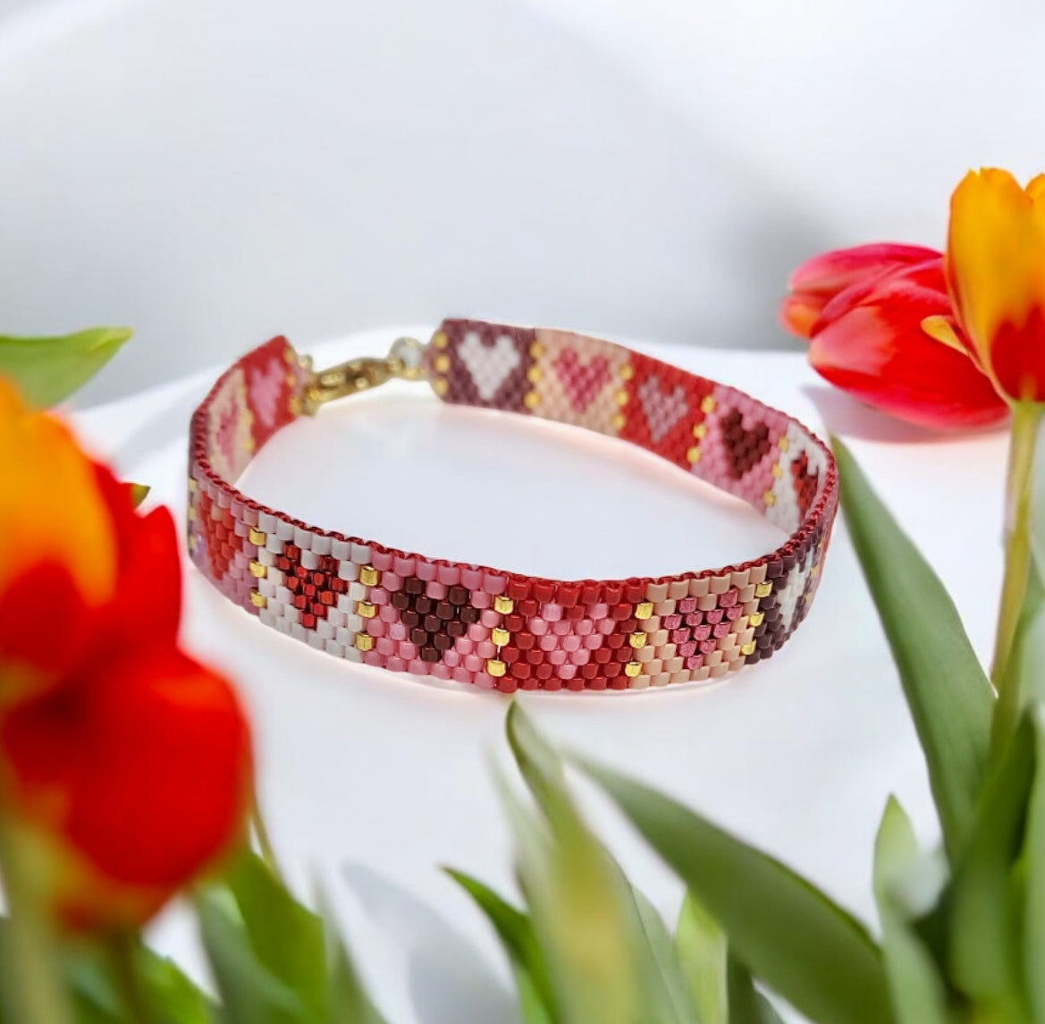 Stitched hearts Miyuki bracelet