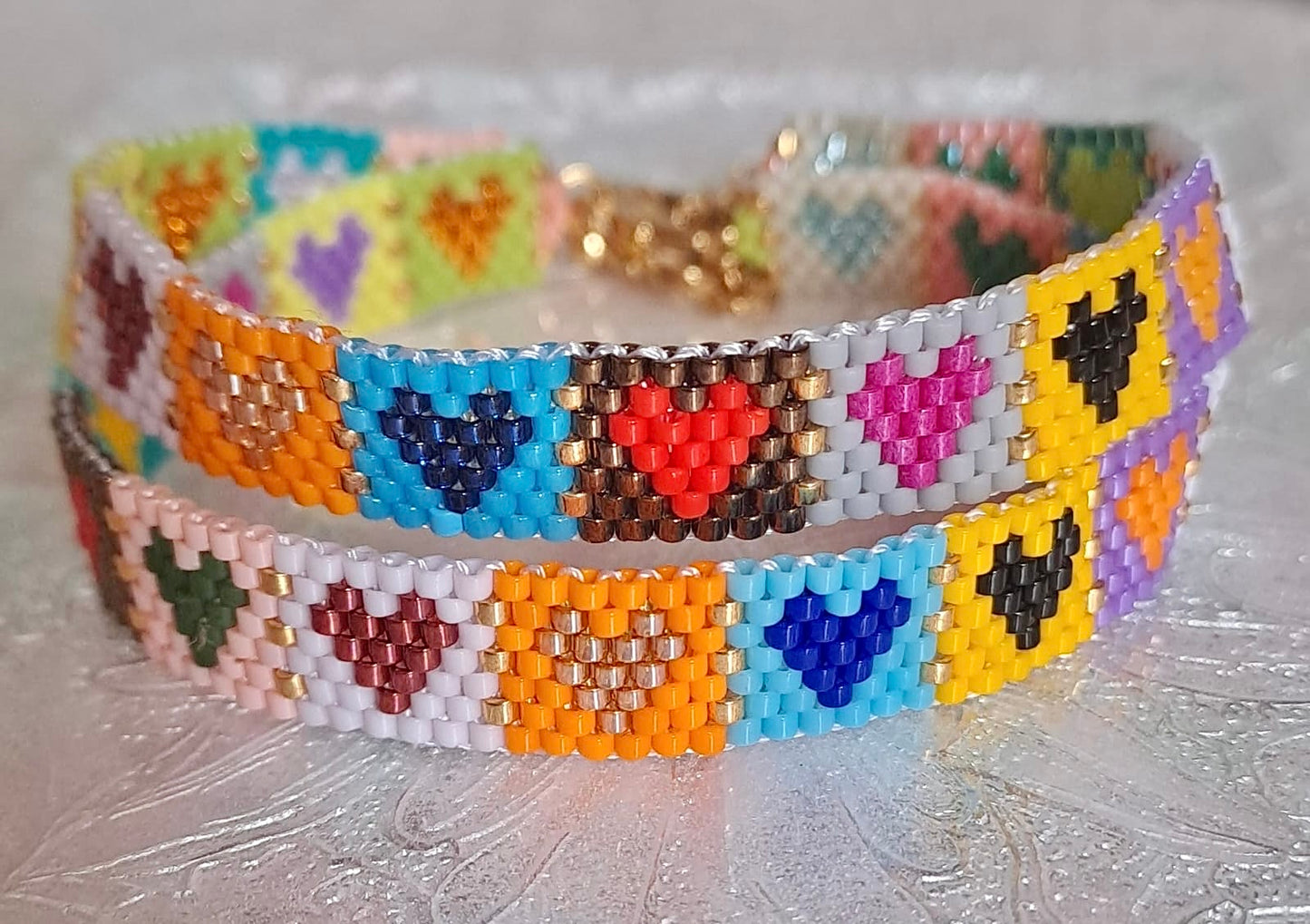 Stitched hearts Miyuki bracelet