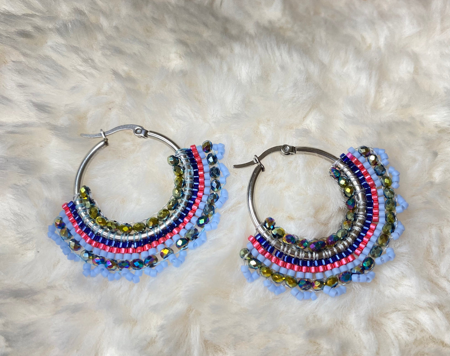 Handwoven solid color Miyuki Hoops