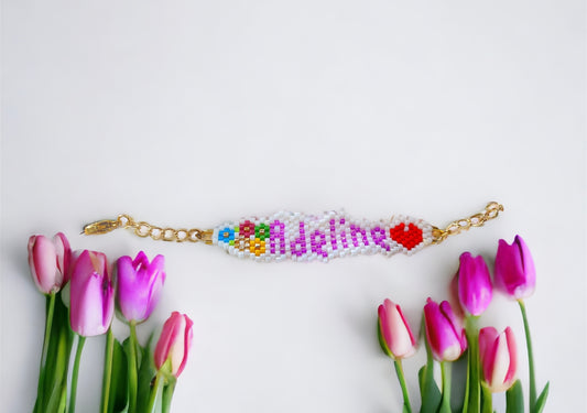 Name Personalized Miyuki Bracelet with flowers