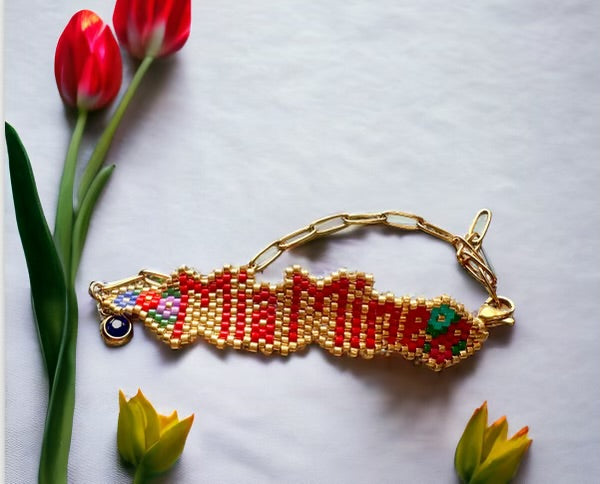 Name Personalized Miyuki Bracelet with flowers