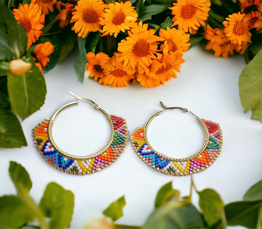 Handwoven hoop earrings Miyuki multicolored