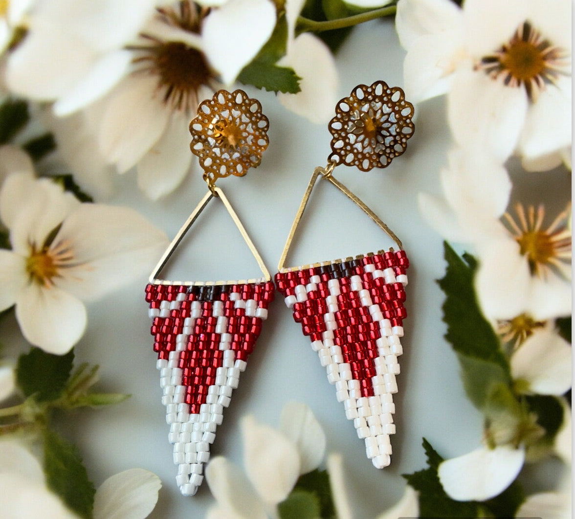 Red flower Miyuki Earring