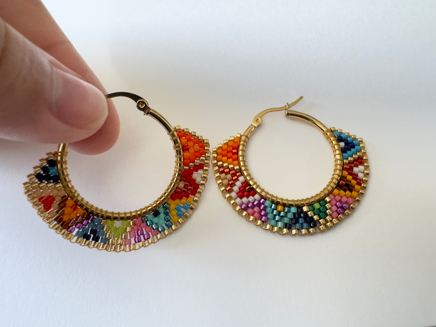 Handwoven hoop earrings Miyuki multicolored