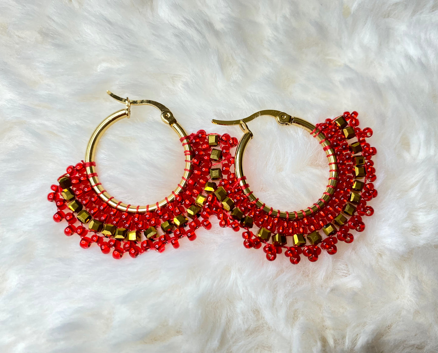 Handwoven solid color Miyuki Hoops